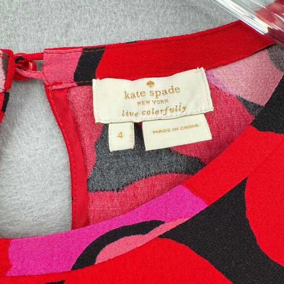 Kate Spade New York Deco Rose Orient Red Crepe Print Long Sleeve Peplum Blouse - Picture 14 of 15